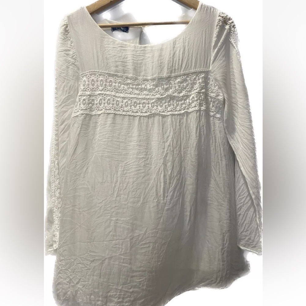 Guilia Women’s WHITE Silk & Lace Flowy BOHO Peasant Top Size Large Made In Italy